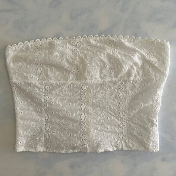 White Scalloped Hem Floral Pattern Tube Top - Picture 1 of 5